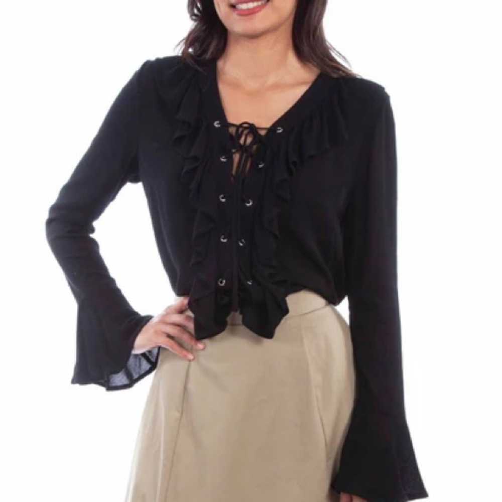 SCULLY‎ Black Ruffle Blouse